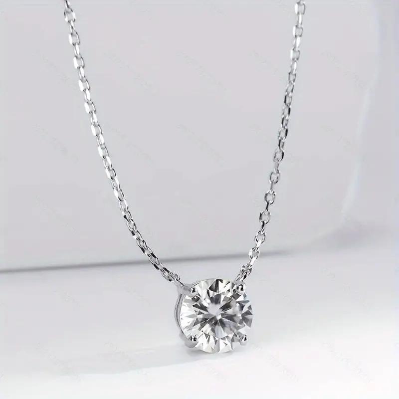 S925 1ct Synthetic Moissanite Classic Round Four Prong Necklace