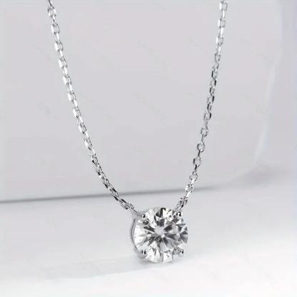 S925 1ct Synthetic Moissanite Classic Round Four Prong Necklace