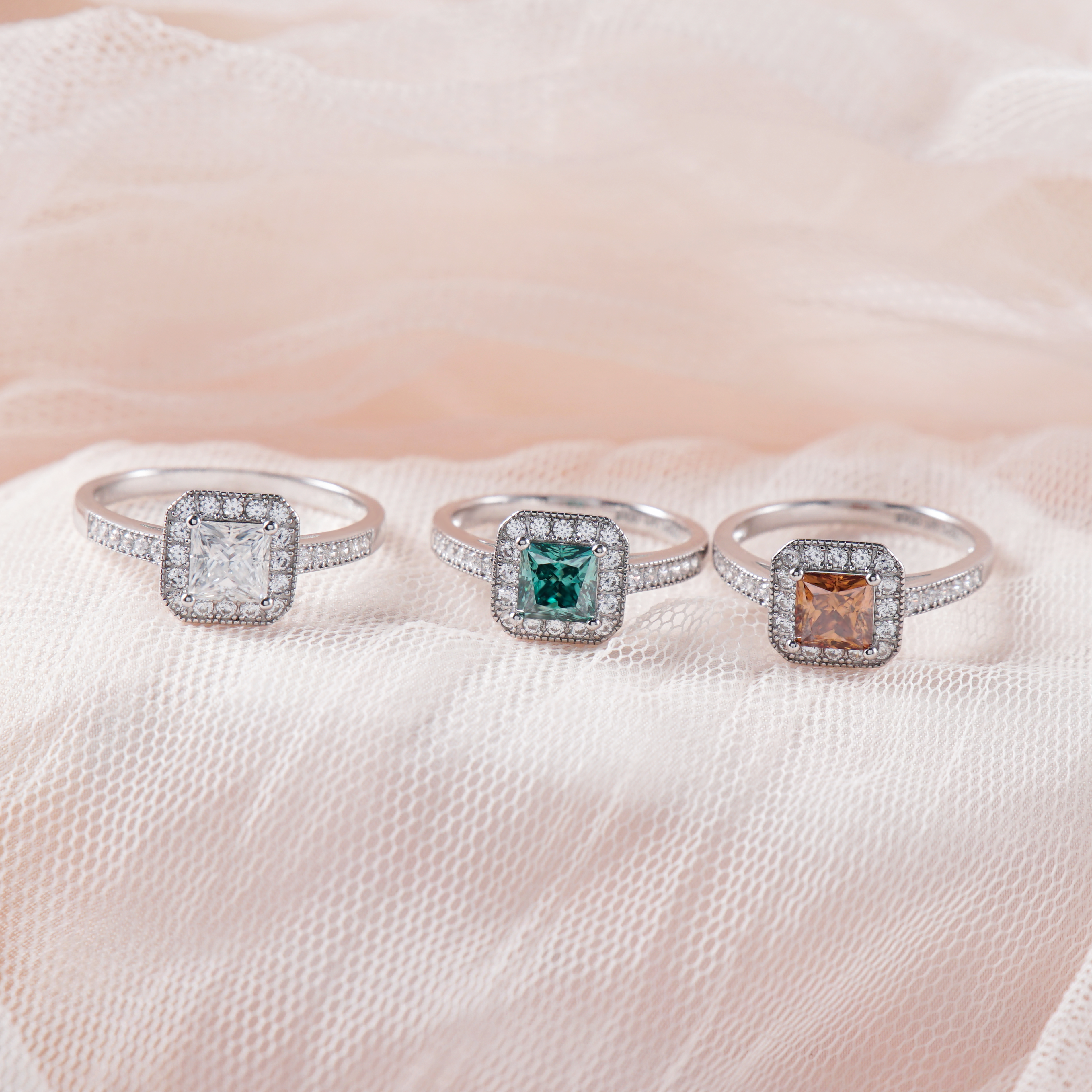 1ct Princess Synthetic Moissanite Halo Ring S925 Ring Band Jewelry Perfect Birthday Engagement Wedding Anniversary Gift