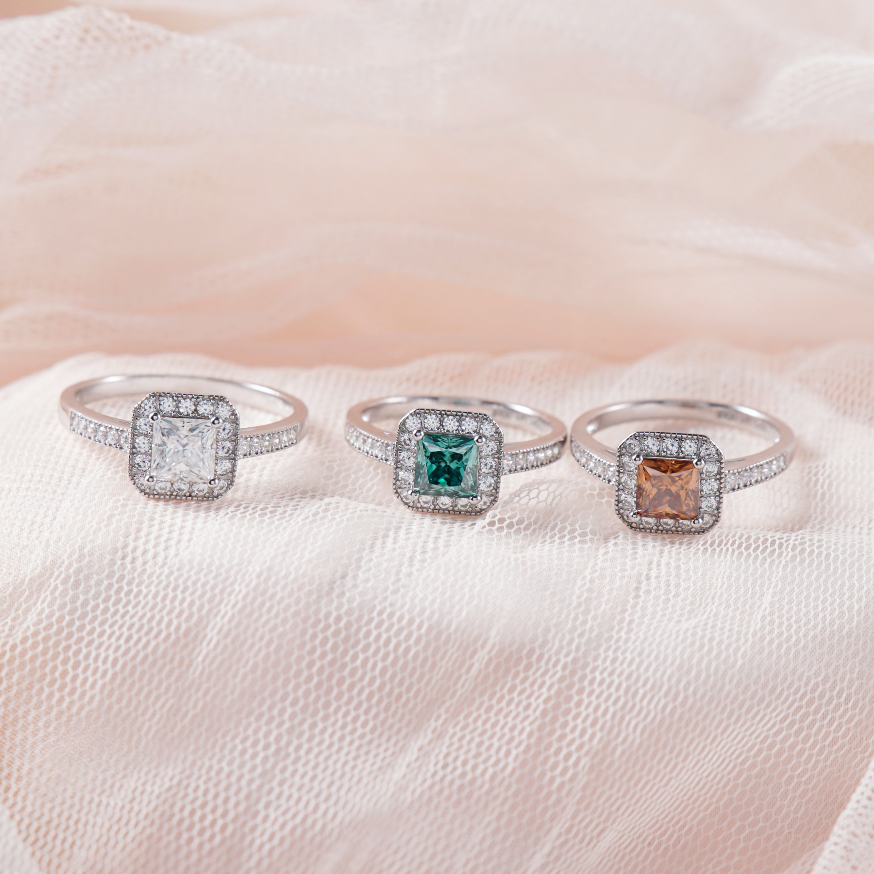 1ct Princess Synthetic Moissanite Halo Ring S925 Ring Band Jewelry Perfect Birthday Engagement Wedding Anniversary Gift