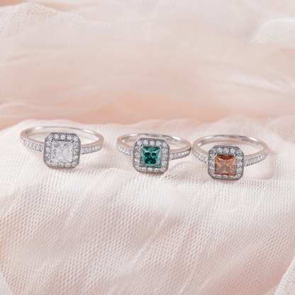 1ct Princess Synthetic Moissanite Halo Ring S925 Ring Band Jewelry Perfect Birthday Engagement Wedding Anniversary Gift