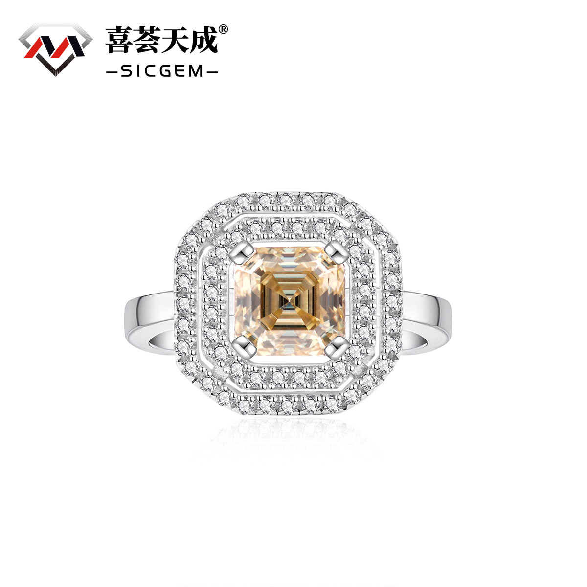 1ct Asscher Synthetic Moissanite Double-layered Setting Ring S925