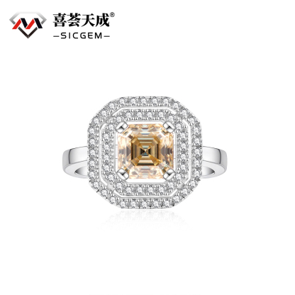 1ct Asscher Synthetic Moissanite Double-layered Setting Ring S925