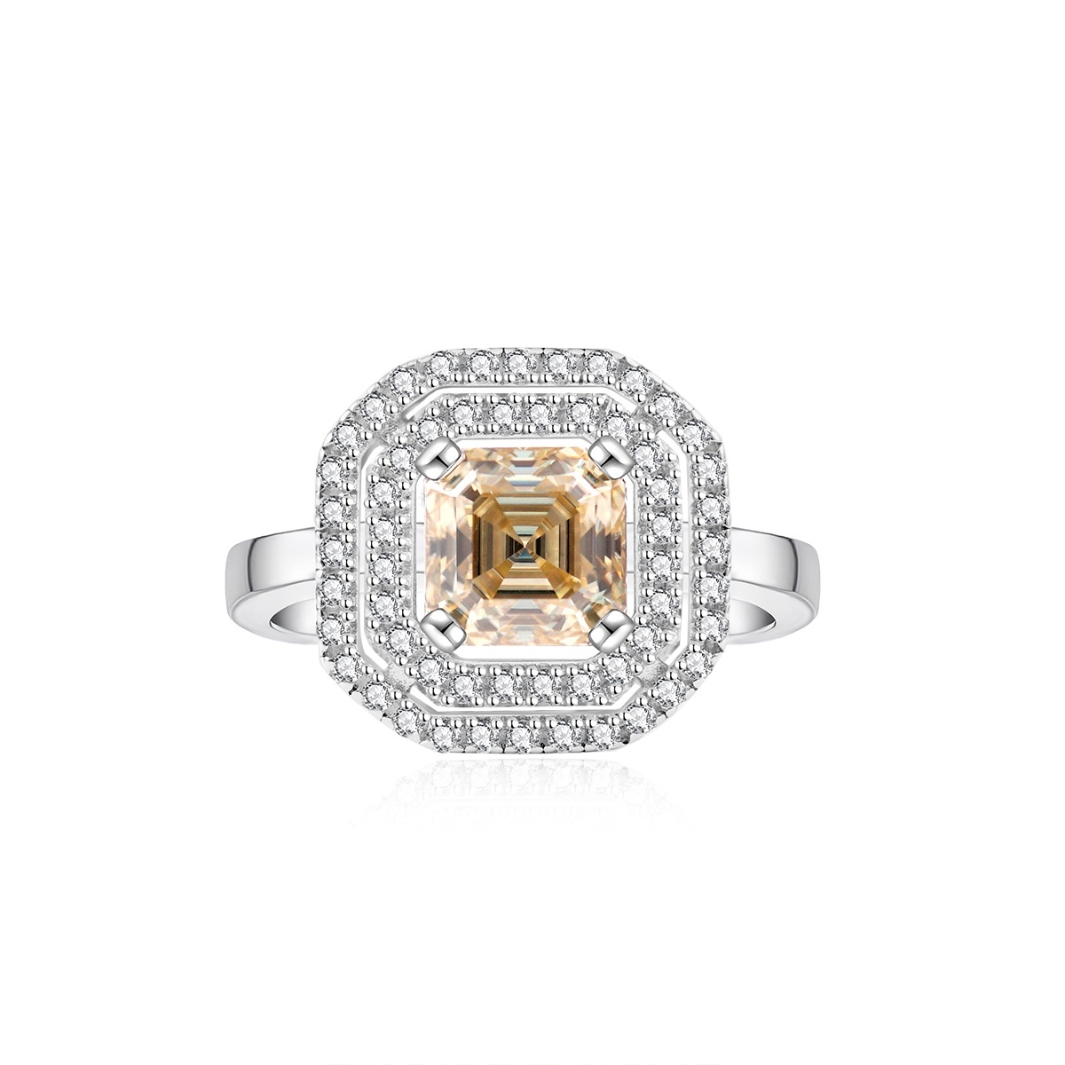 1ct Asscher Synthetic Moissanite Double-layered Setting Ring S925