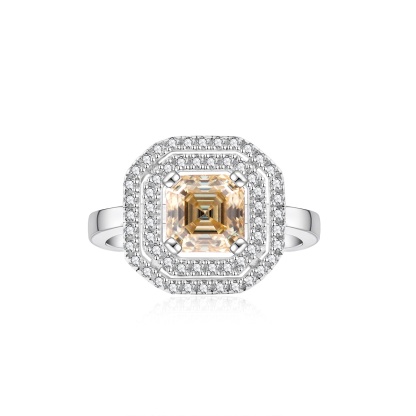 1ct Asscher Synthetic Moissanite Double-layered Setting Ring S925