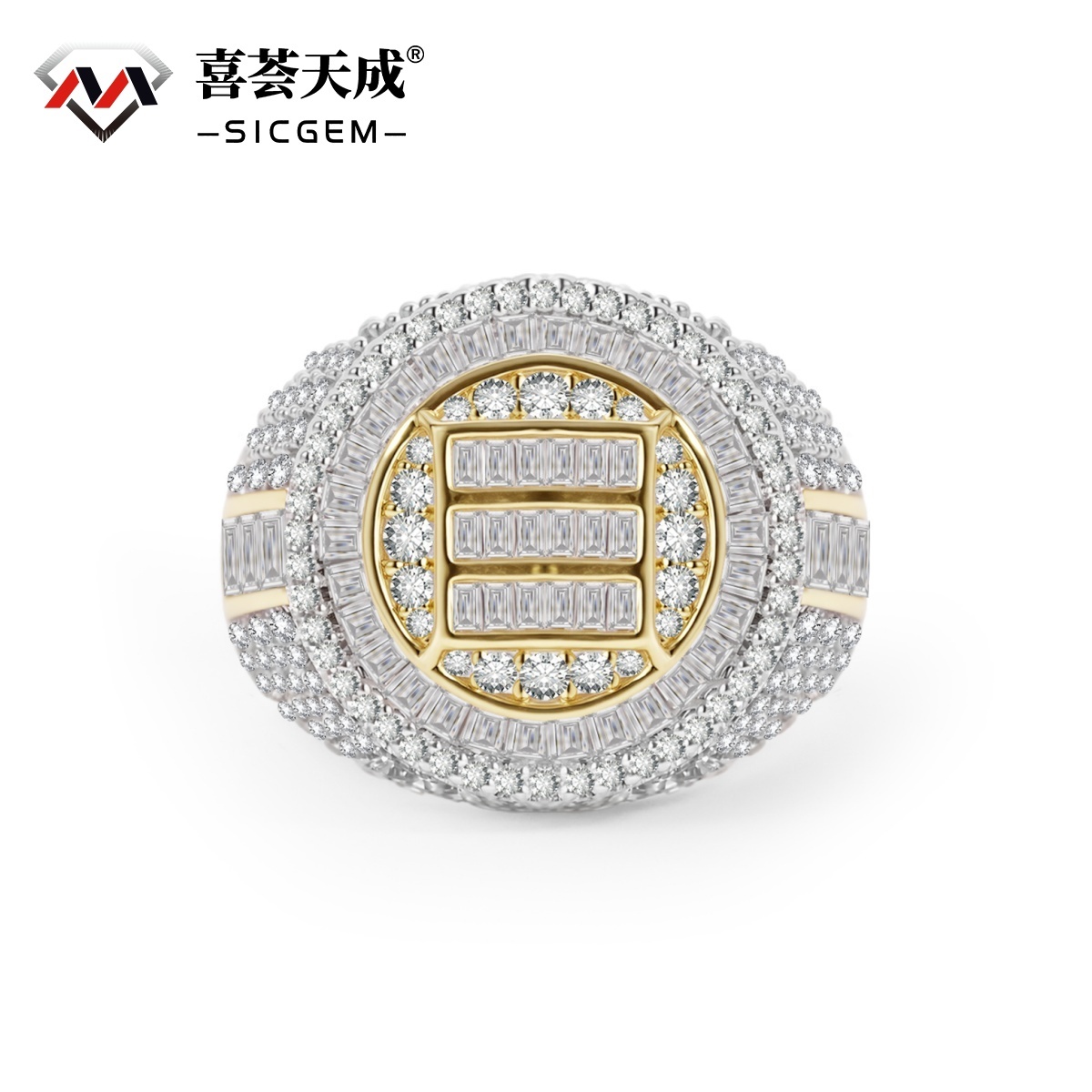 3ct The Sovereign Ring Glacier Band Fully Iced-out Hip Hop Ring VVS Synthetic Moissanite Ring Jewelry Copper Band