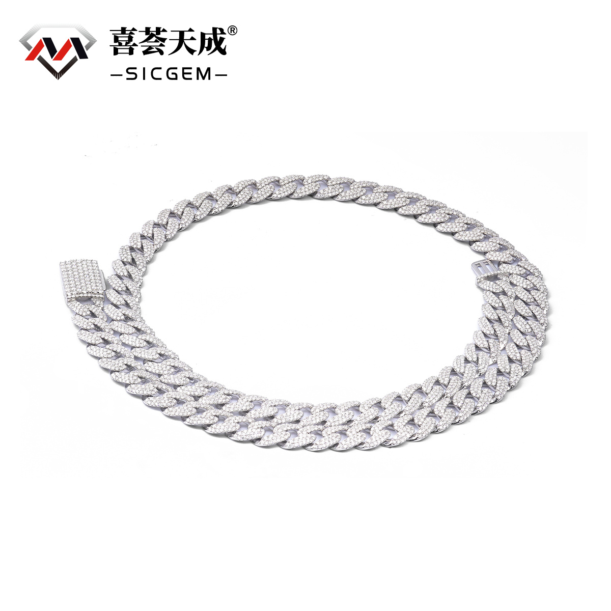 01style S925 VVS Synthetic Moissanite Hip Hop Unisex Cuban Link Necklace Chain