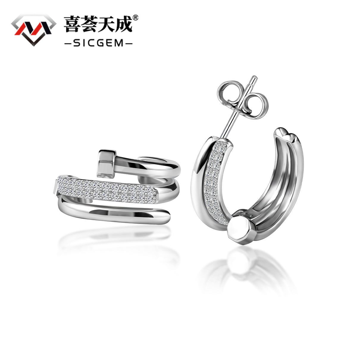 Aesthetic Huggies Hoop Earrings D Color VVS Synthetic Moissanite S925 Stud Unisex Hip Hop Earrings