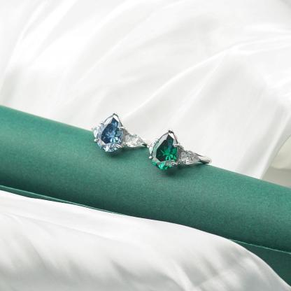 6ct Pear Synthetic Moissanite Three Stones Ring In 925 Sterling Silver