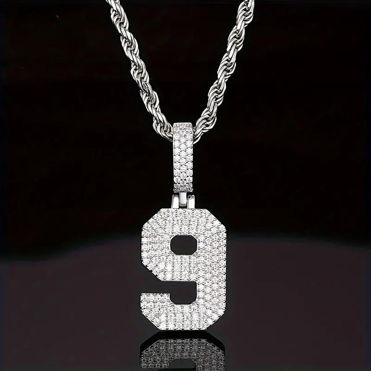 S925 SYNTHETIC MOISSANITE ICED OUT LARGE NUMBER NECKLACE PENDANT