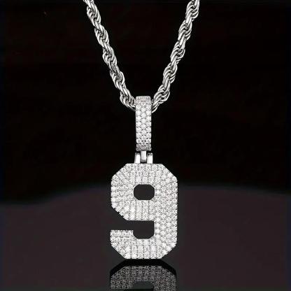 S925 SYNTHETIC MOISSANITE ICED OUT LARGE NUMBER NECKLACE PENDANT