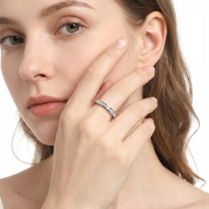 Eternal Path Ring Channel Set Eternity Wedding Band Ring VVS Synthetic Moissanite Ring Jewelry Copper Band