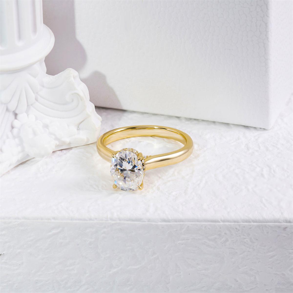 Delzzad 2ct Solitaire Oval Promise Engagement Ring Synthetic Moissanite S925 Wedding Ring Band Jewelry for Women