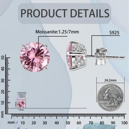 【Celestial Rose Trio】Pink Four-Prong Stud Earrings Necklace Ring Band Set Pink Synthetic Moissanite Set Copper Jewelry Set