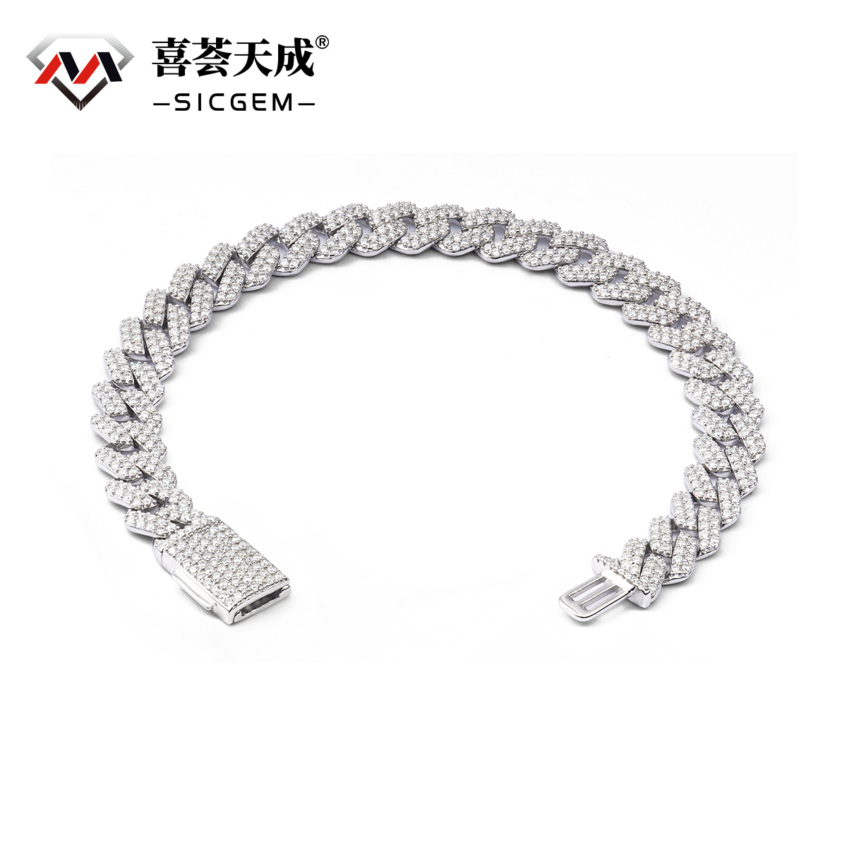 03style 8.5MM S925 VVS Synthetic Moissanite Hip Hop Iced Out Cuban Link Bracelet