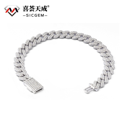 03style 8.5MM S925 VVS Synthetic Moissanite Hip Hop Iced Out Cuban Link Bracelet