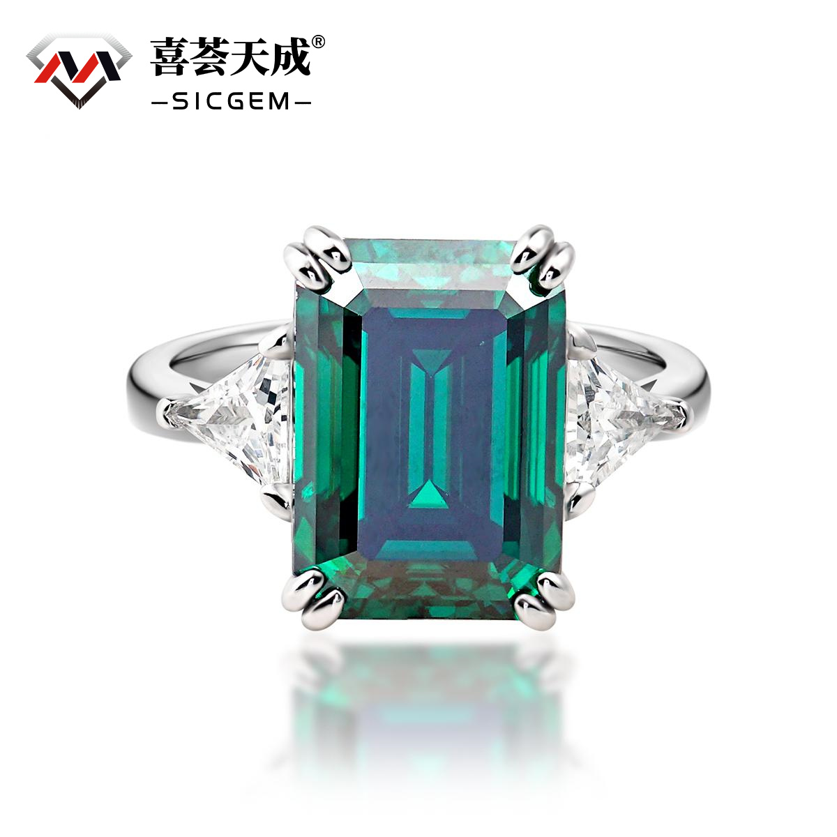 10ct Octagon Synthetic Moissanite Three Stones Ring In 925 Sterling Silver