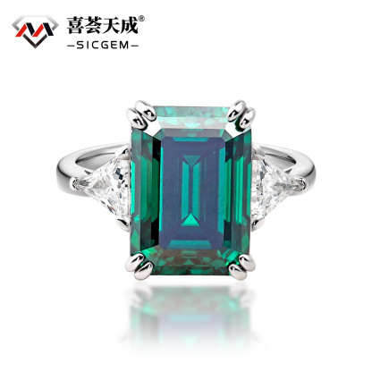 10ct Octagon Synthetic Moissanite Three Stones Ring In 925 Sterling Silver