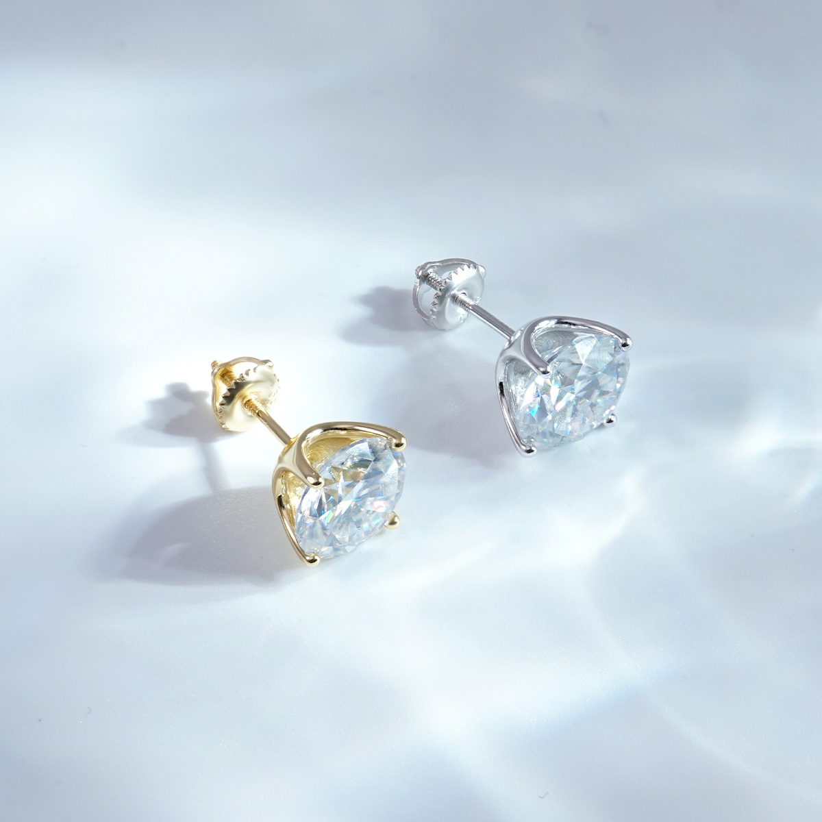 Solitaire Four Prong Earrings Butterfly/Screw Back Stud D-Color Moissanite & S925