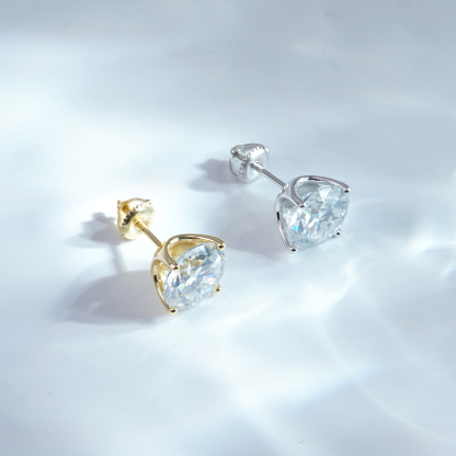 Solitaire Four Prong Earrings Butterfly/Screw Back Stud D-Color Moissanite & S925