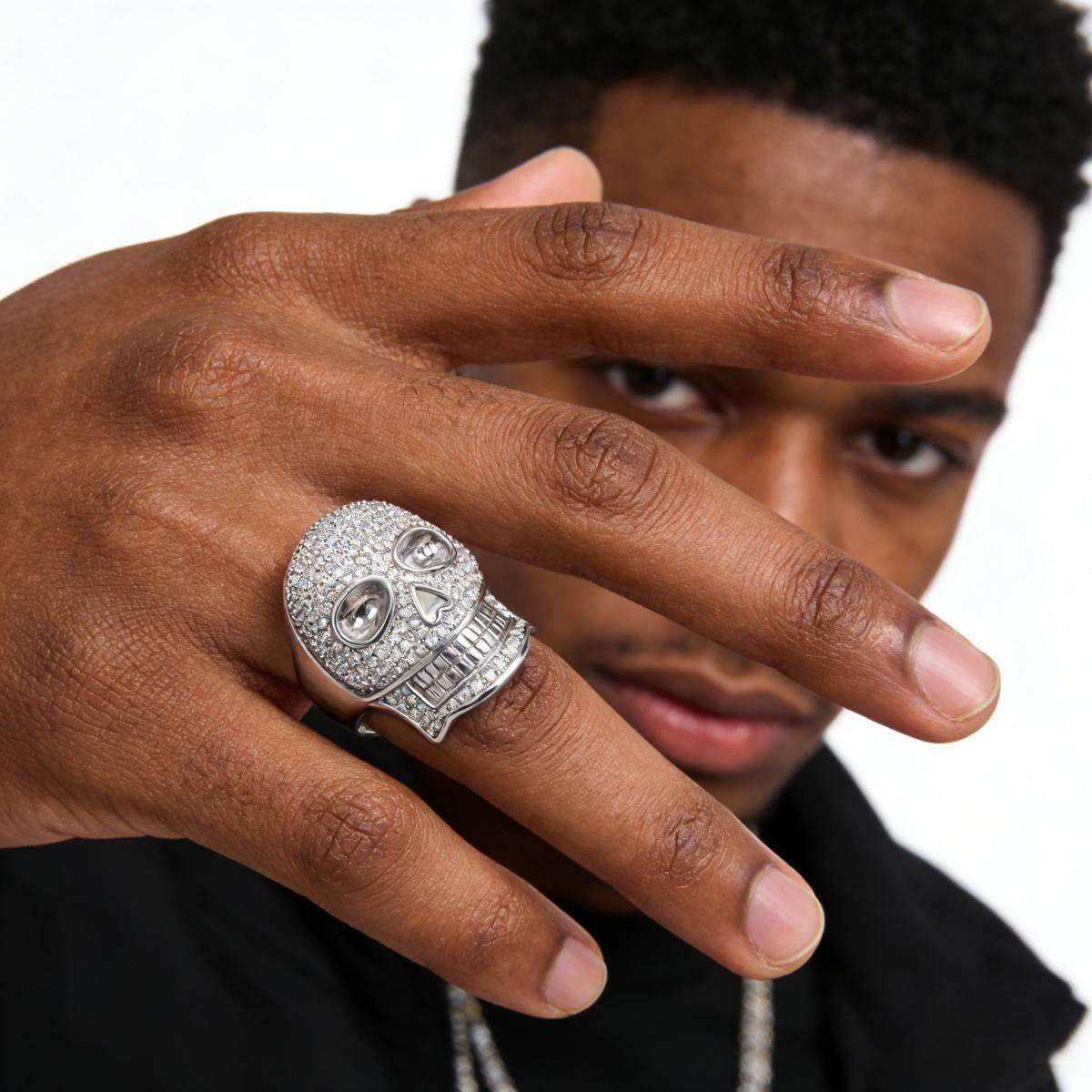 2.8ct Infinite Bone Ring Cool Hip Hop Rock Skull Ring VVS Synthetic Moissanite Ring Jewelry Copper Band