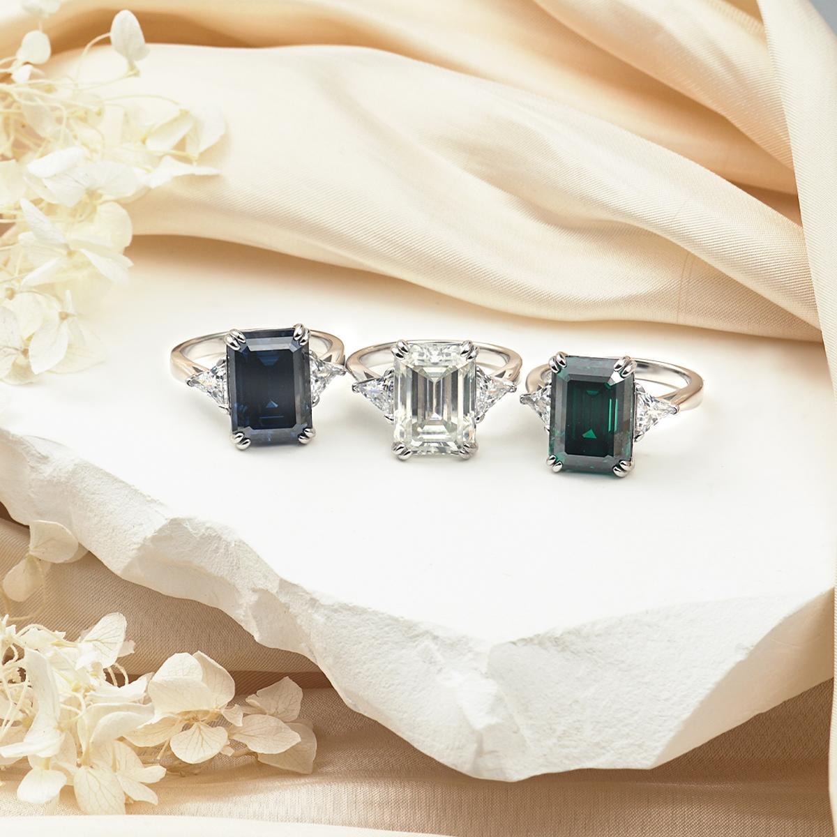 10ct Octagon Synthetic Moissanite Three Stones Ring In 925 Sterling Silver