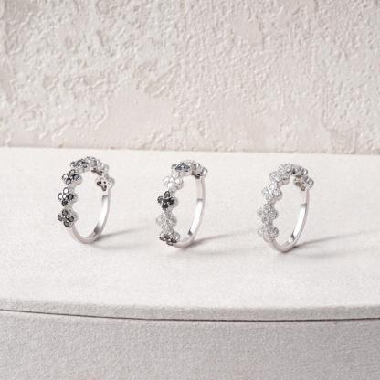 Delzzad 0.6ct Luxury Floral Eternity Band Cluster Ring Synthetic Moissanite Wedding Bands Ring S925 Sterling Silver Moissanite Jewelry Perfect Birthday Engagement Wedding Anniversary Gift