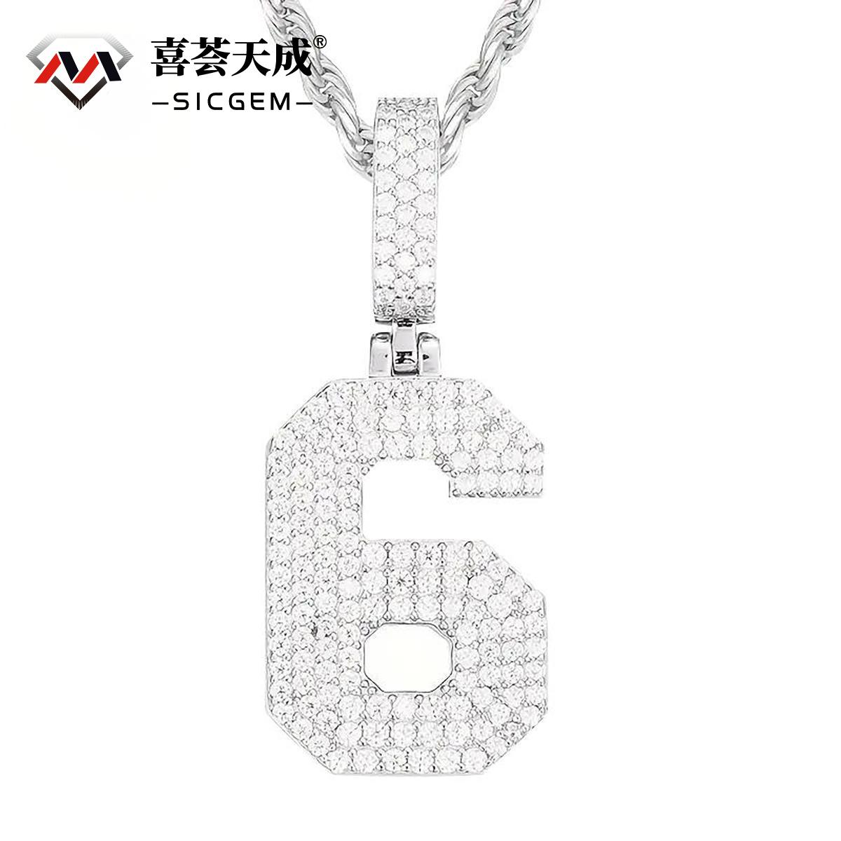 S925 SYNTHETIC MOISSANITE ICED OUT LARGE NUMBER NECKLACE PENDANT