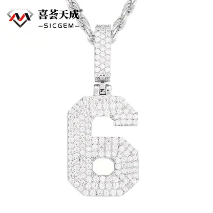 S925 SYNTHETIC MOISSANITE ICED OUT LARGE NUMBER NECKLACE PENDANT