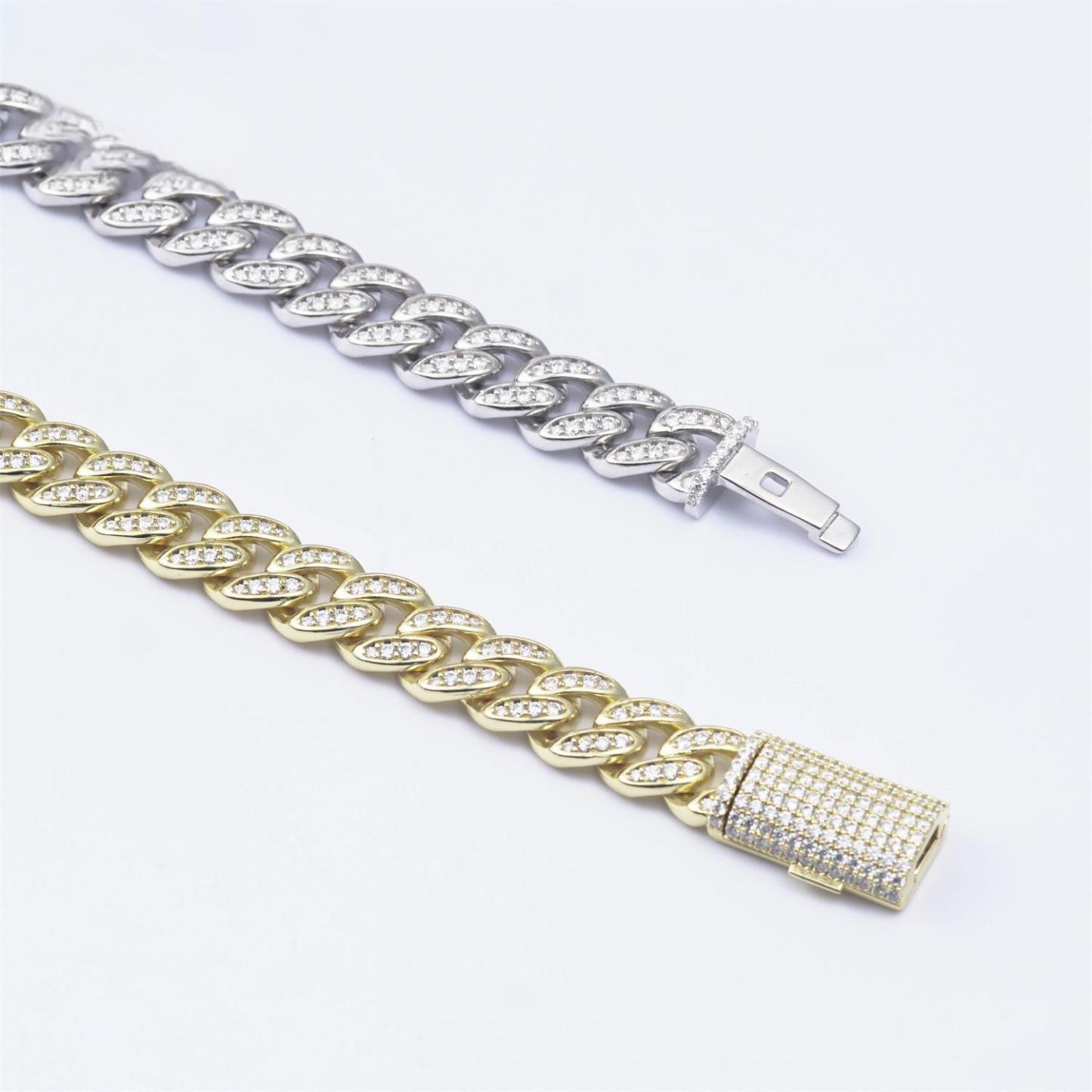 02style S925 VVS Synthetic Moissanite Hip Hop Unisex Cuban Link Bracelet