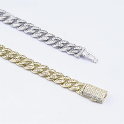 02style S925 VVS Synthetic Moissanite Hip Hop Unisex Cuban Link Bracelet
