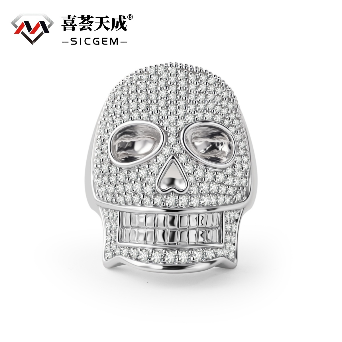 2.8ct Infinite Bone Ring Cool Hip Hop Rock Skull Ring VVS Synthetic Moissanite Ring Jewelry Copper Band