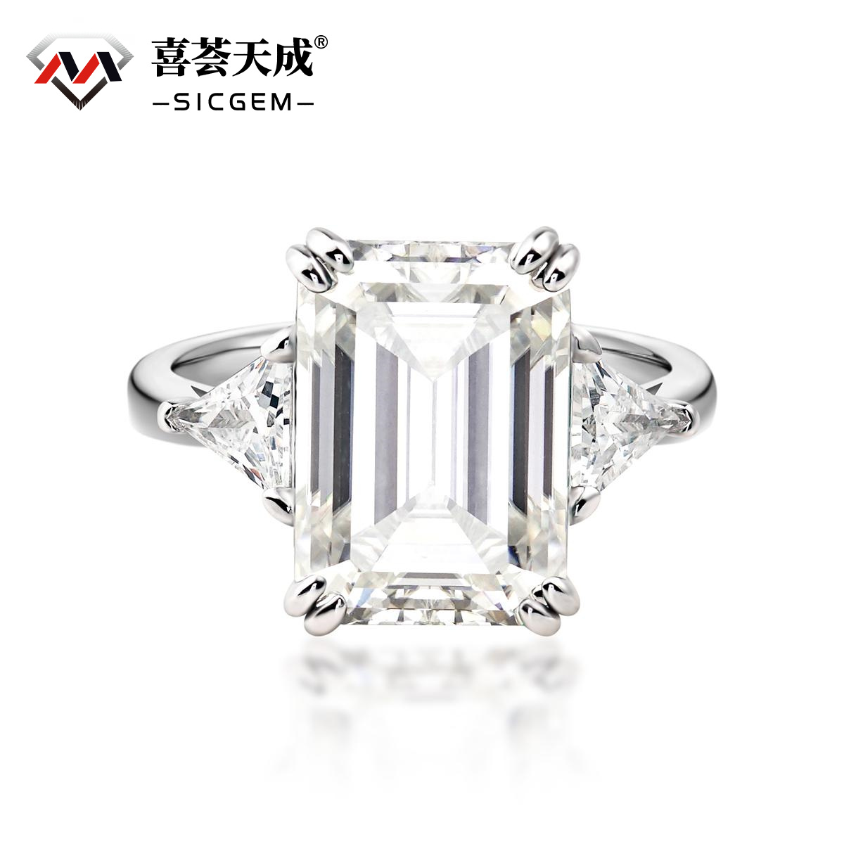 10ct Octagon Synthetic Moissanite Three Stones Ring In 925 Sterling Silver