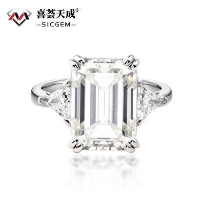 10ct Octagon Synthetic Moissanite Three Stones Ring In 925 Sterling Silver