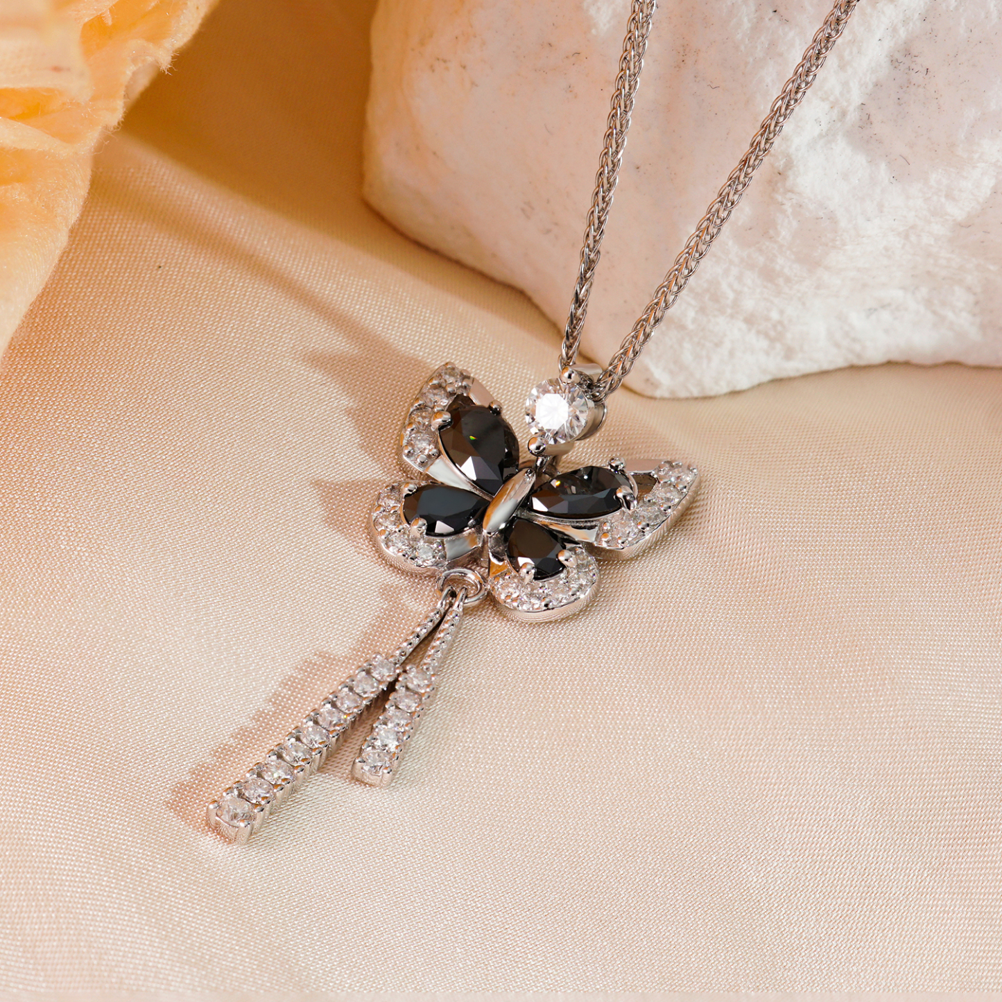 1.6ct Pear Cut Synthetic Moissanite Butterfly Pendant Necklace Chain S925