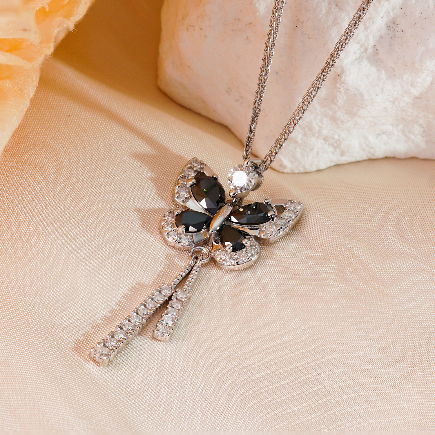 1.6ct Pear Cut Synthetic Moissanite Butterfly Pendant Necklace Chain S925