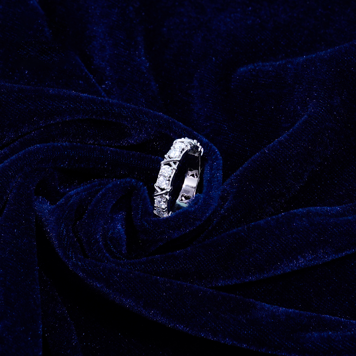 S925 VVS Synthetic Moissanite Hip Hop Cross Eternity Ring Wedding Anniversary Gift for Men Women