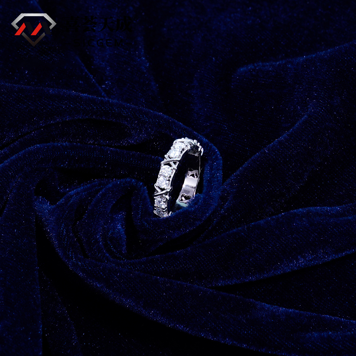 S925 VVS Synthetic Moissanite Cross Eternity Ring Gift For Wedding Anniversary