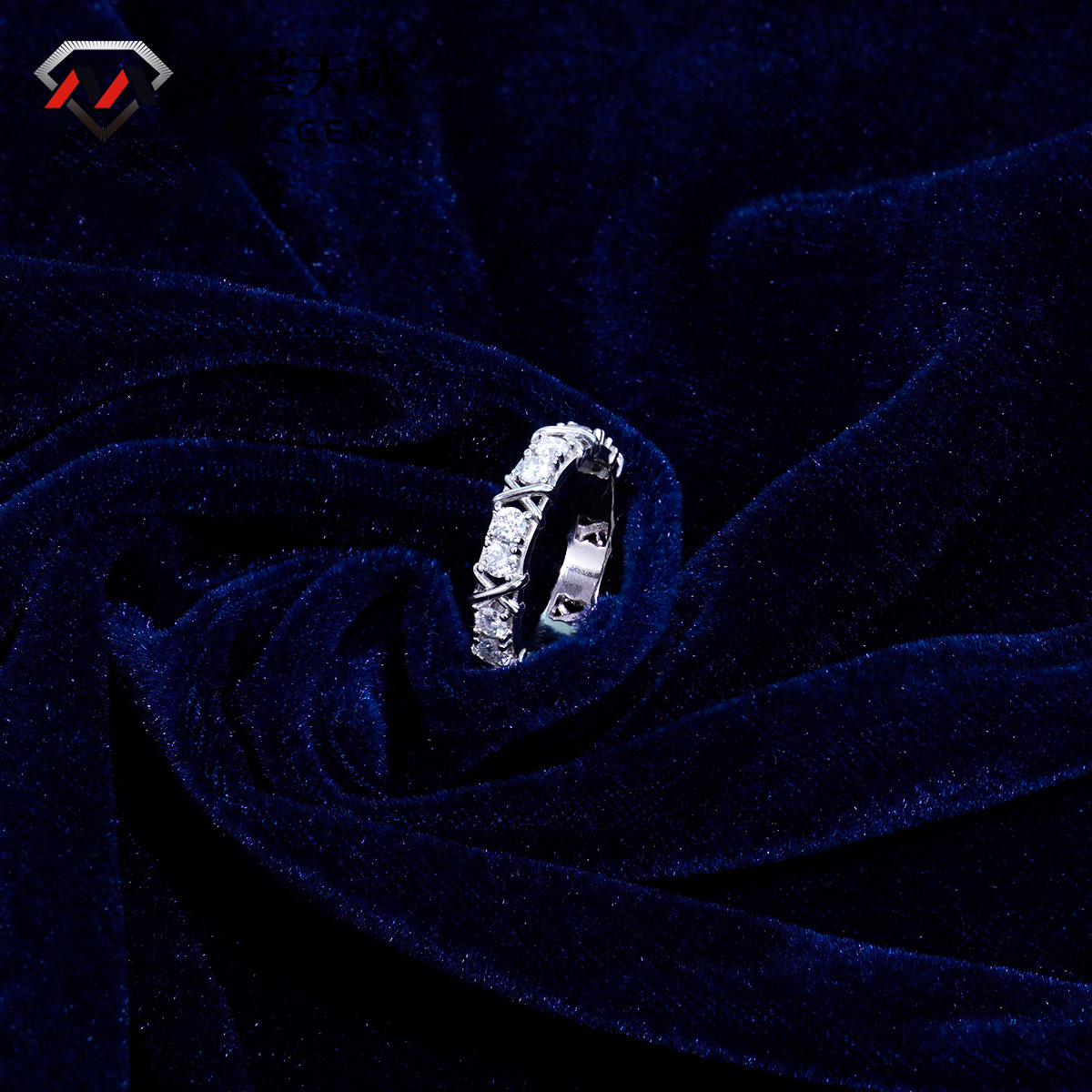 S925 VVS Synthetic Moissanite Cross Eternity Ring Gift For Wedding Anniversary