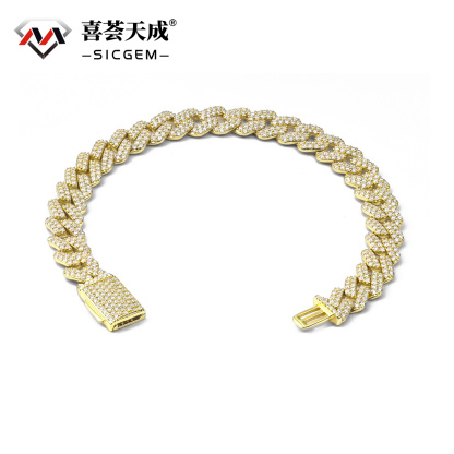 03style 8.5MM S925 VVS Synthetic Moissanite Hip Hop Iced Out Cuban Link Bracelet