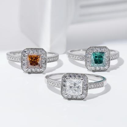 1ct Princess Synthetic Moissanite Halo Ring S925 Ring Band Jewelry Perfect Birthday Engagement Wedding Anniversary Gift