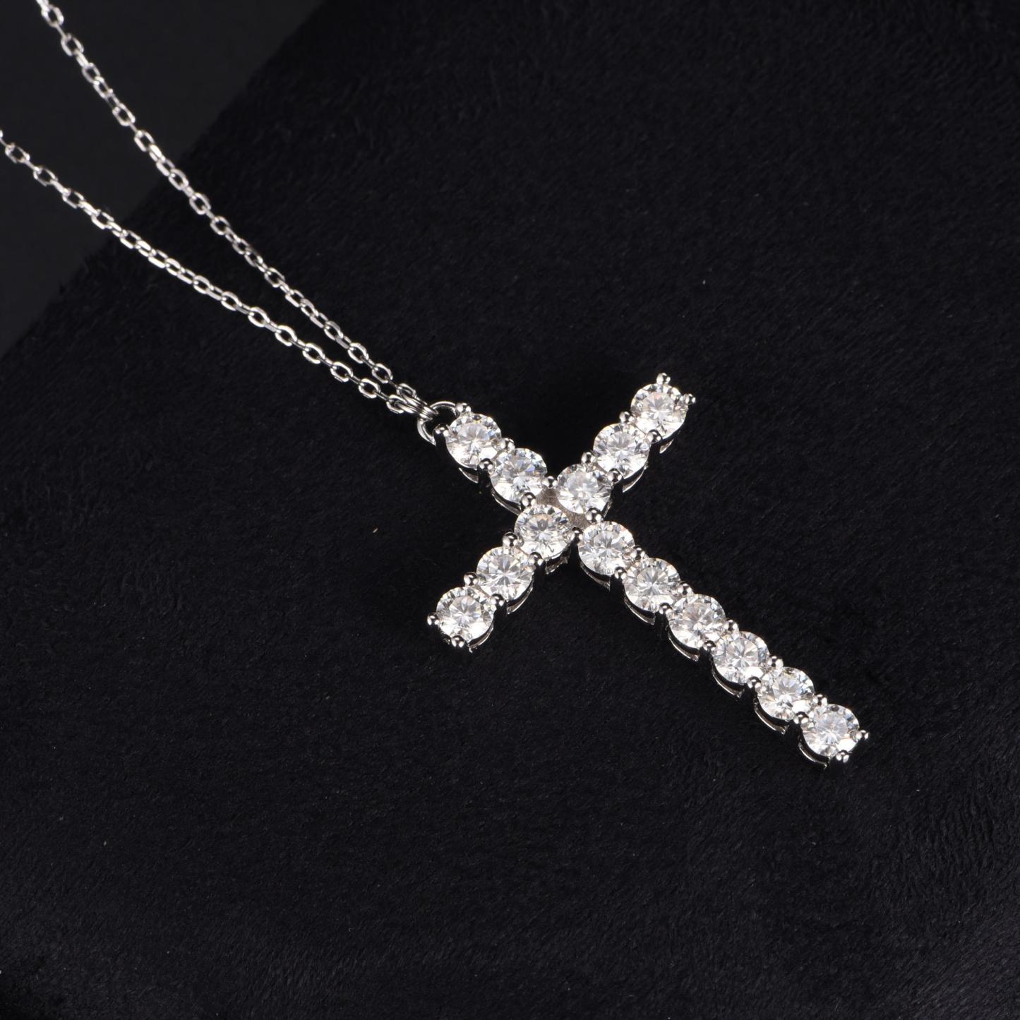 0.9ct Bling Cross Necklace D Color VVS Synthetic Moissanite S925 Pendant Necklace Chain Jewelry Perfect for Any Occasion & Everyday Wear Birthday Anniversary Gift for Men Women Silver Earrings Golden Earrings Wedding Set