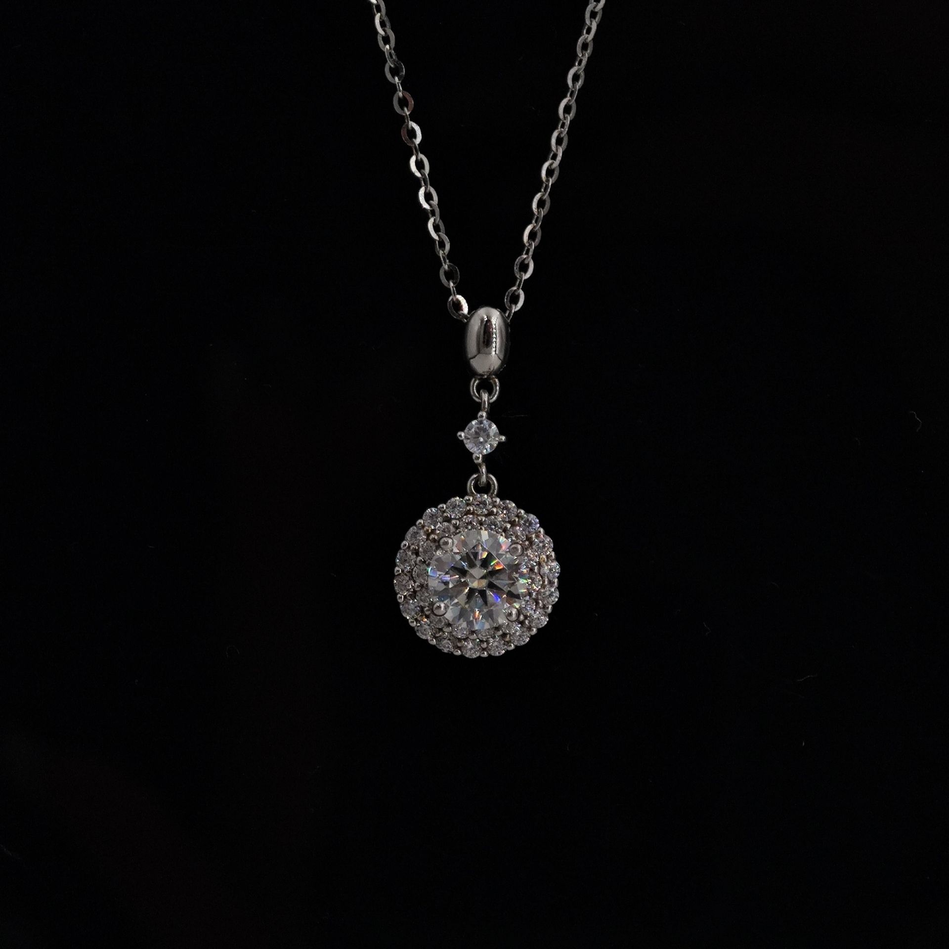 1ct Round Synthetic Moissanite Double Halo Necklace S925