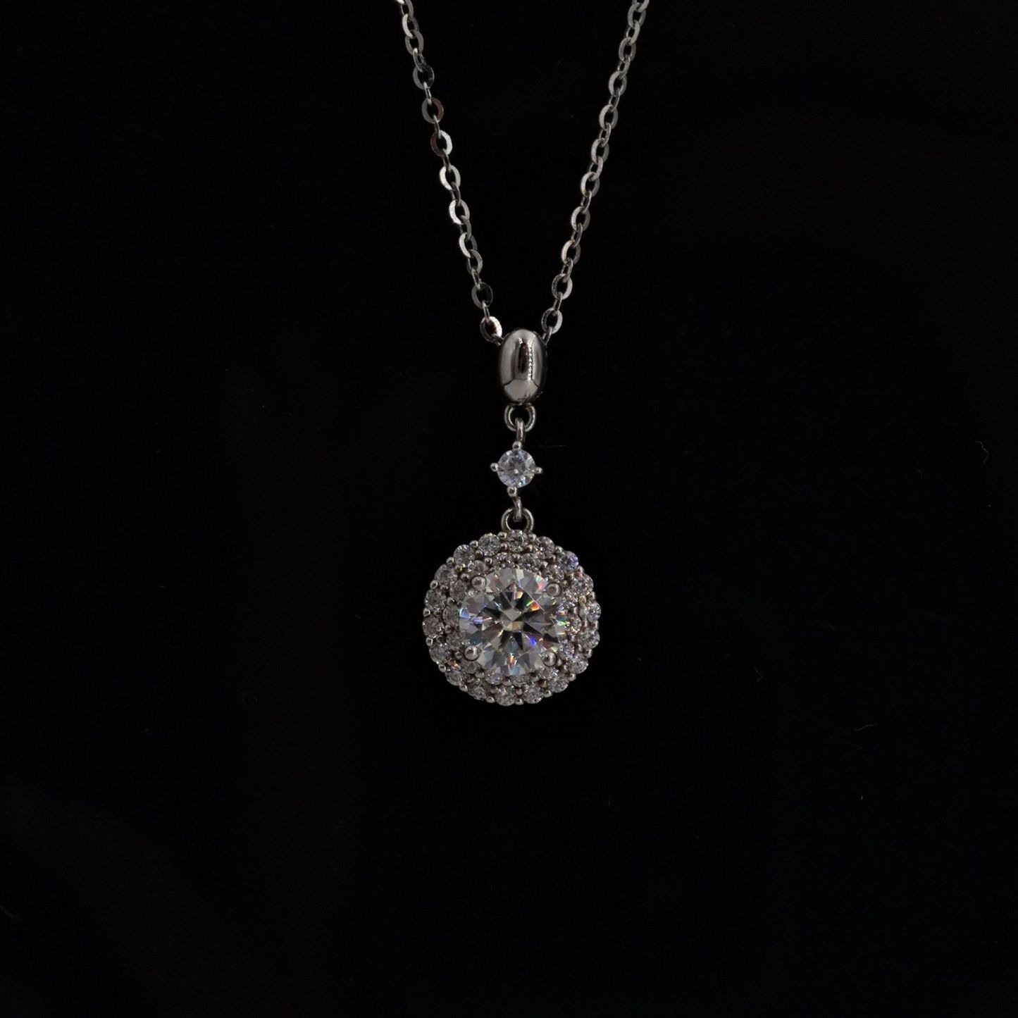 1ct Round Synthetic Moissanite Double Halo Necklace S925