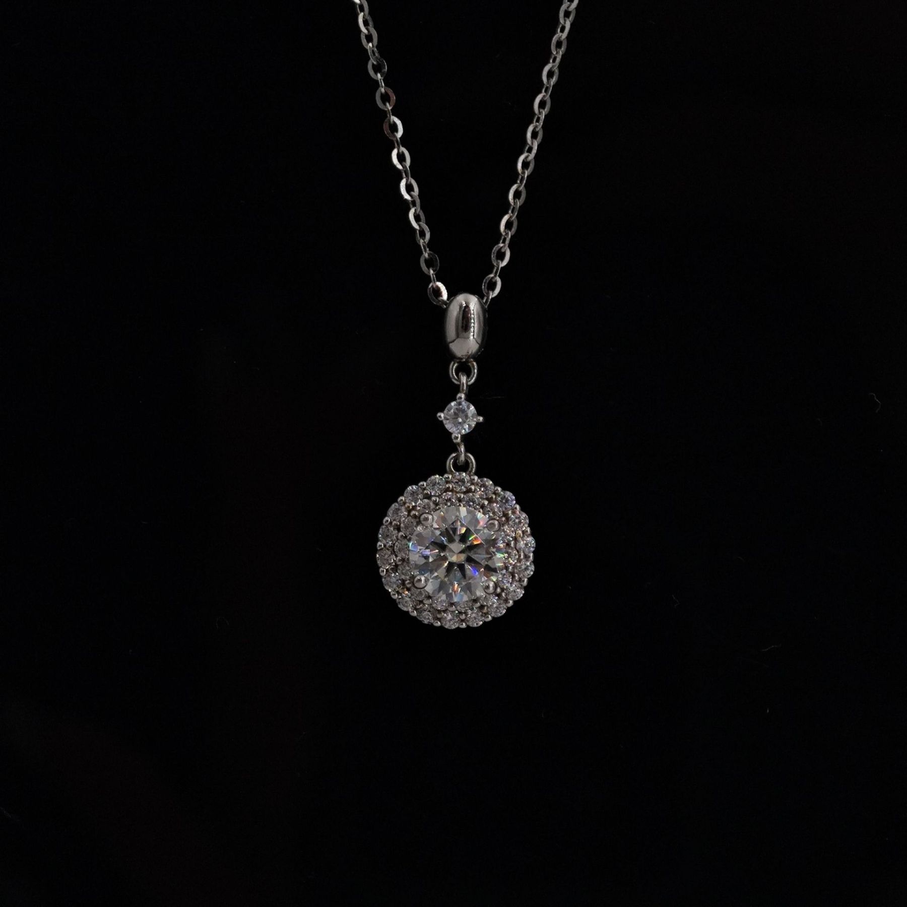 1ct Round Synthetic Moissanite Double Halo Necklace S925