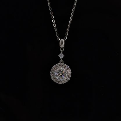1ct Round Synthetic Moissanite Double Halo Necklace S925