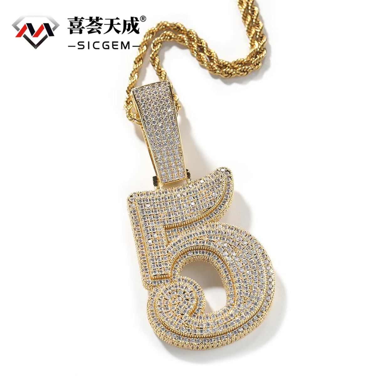 ZIRCONIA HIP HOP LARGE NUMBER PENDANT NECKLACE