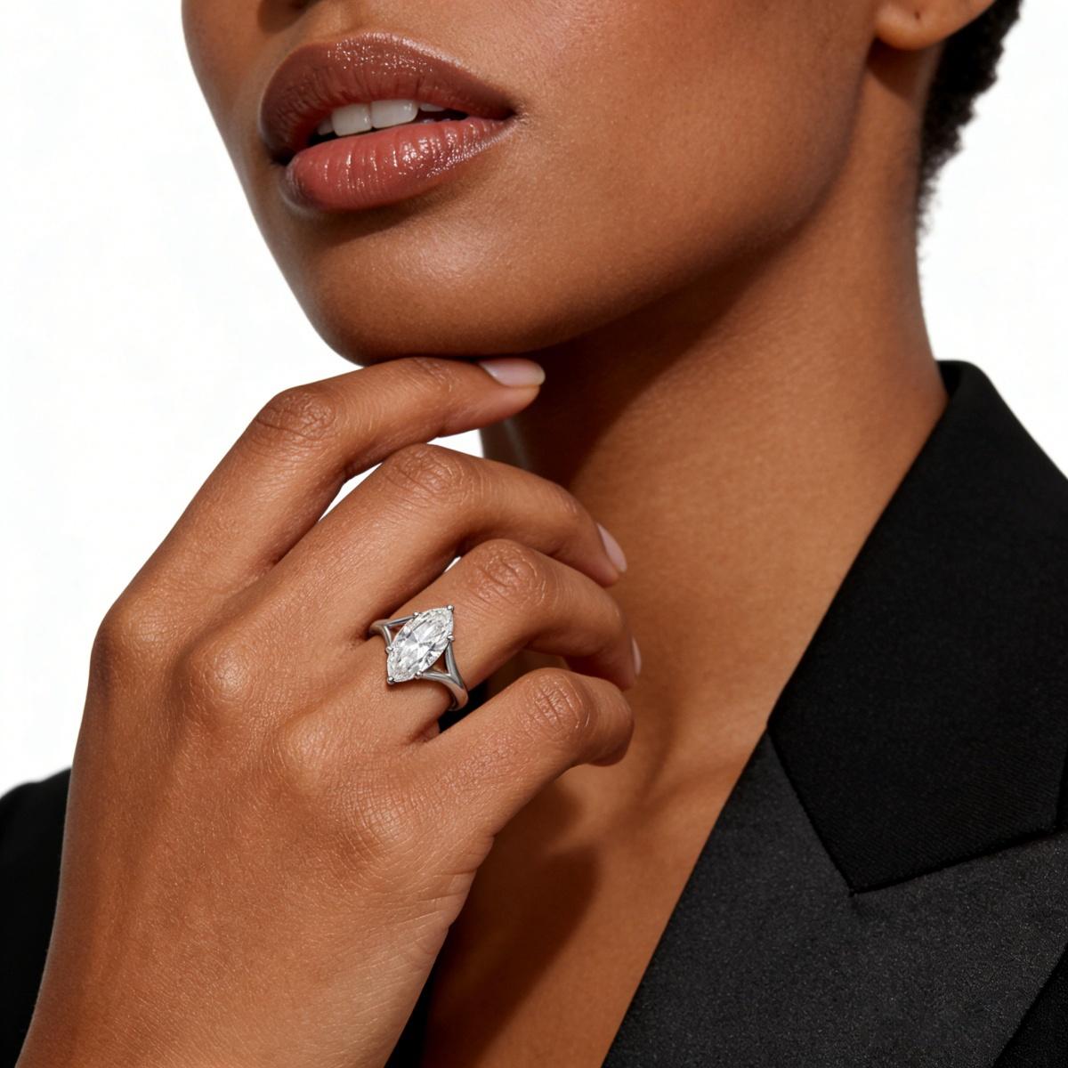 2ct Cathedral Split Shank Solitaire Marquise Engagement Ring Band Synthetic Moissanite Ring Jewelry S925