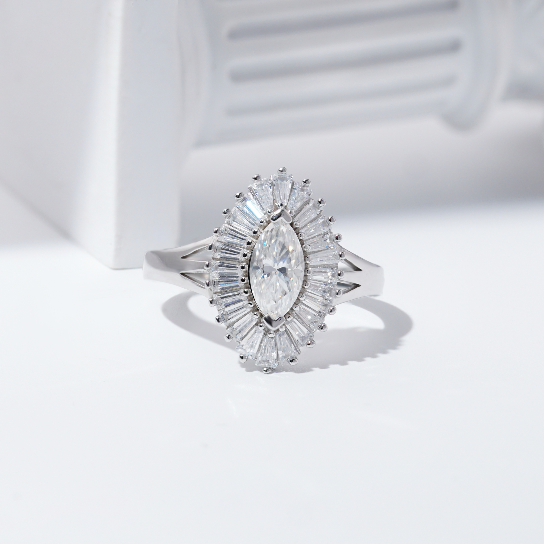 1ct Marquise Synthetic Moissanite Fashion Ring In 925 Sterling Silver Ring Band Jewelry Perfect Birthday Engagement Wedding Anniversary Gift