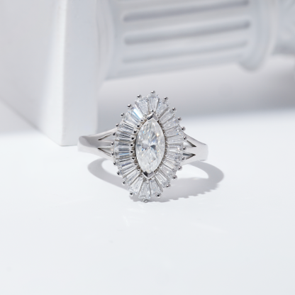 1ct Marquise Synthetic Moissanite Fashion Ring In 925 Sterling Silver Ring Band Jewelry Perfect Birthday Engagement Wedding Anniversary Gift